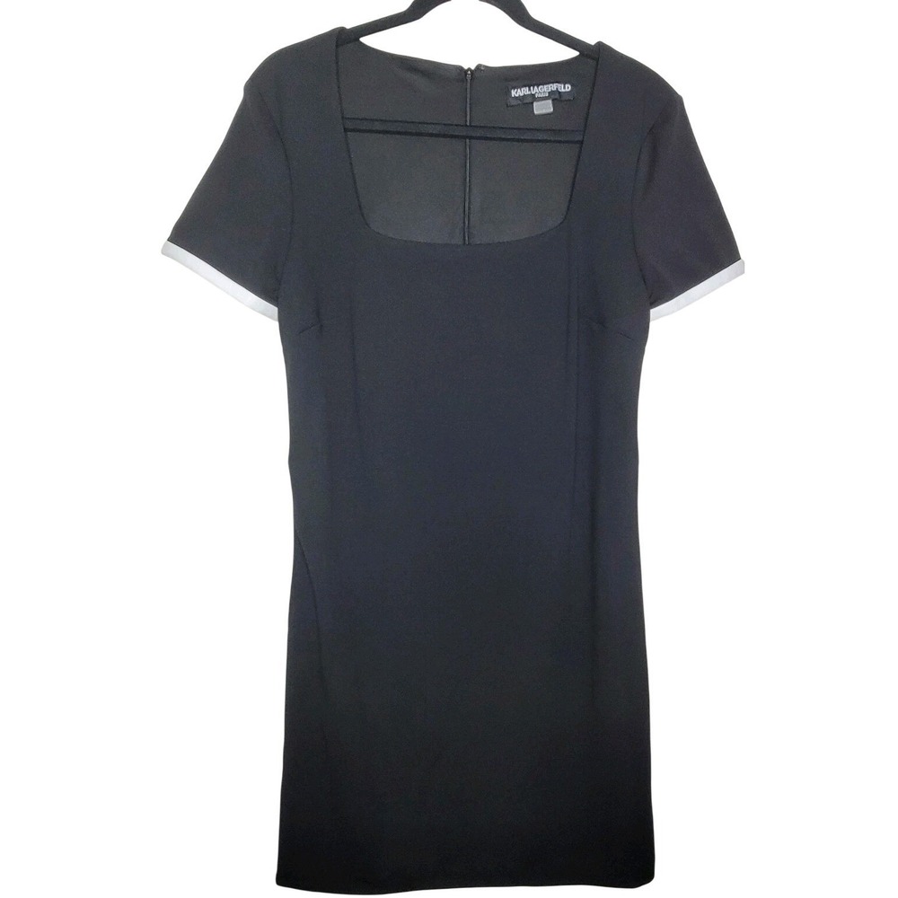 Karl Lagerfeld Paris Womens Black Bow Trim Scuba Crepe Sheath Dress Size 12 Chic - Picture 1 of 12